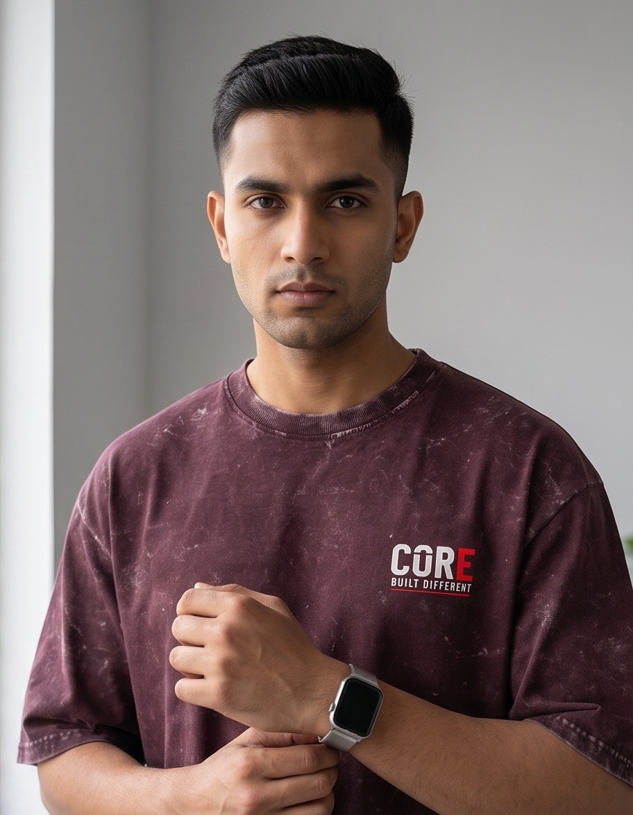 The Core Eclipse | Raivex 240GSM Nebula Acid Tee (Cosmic Maroon)