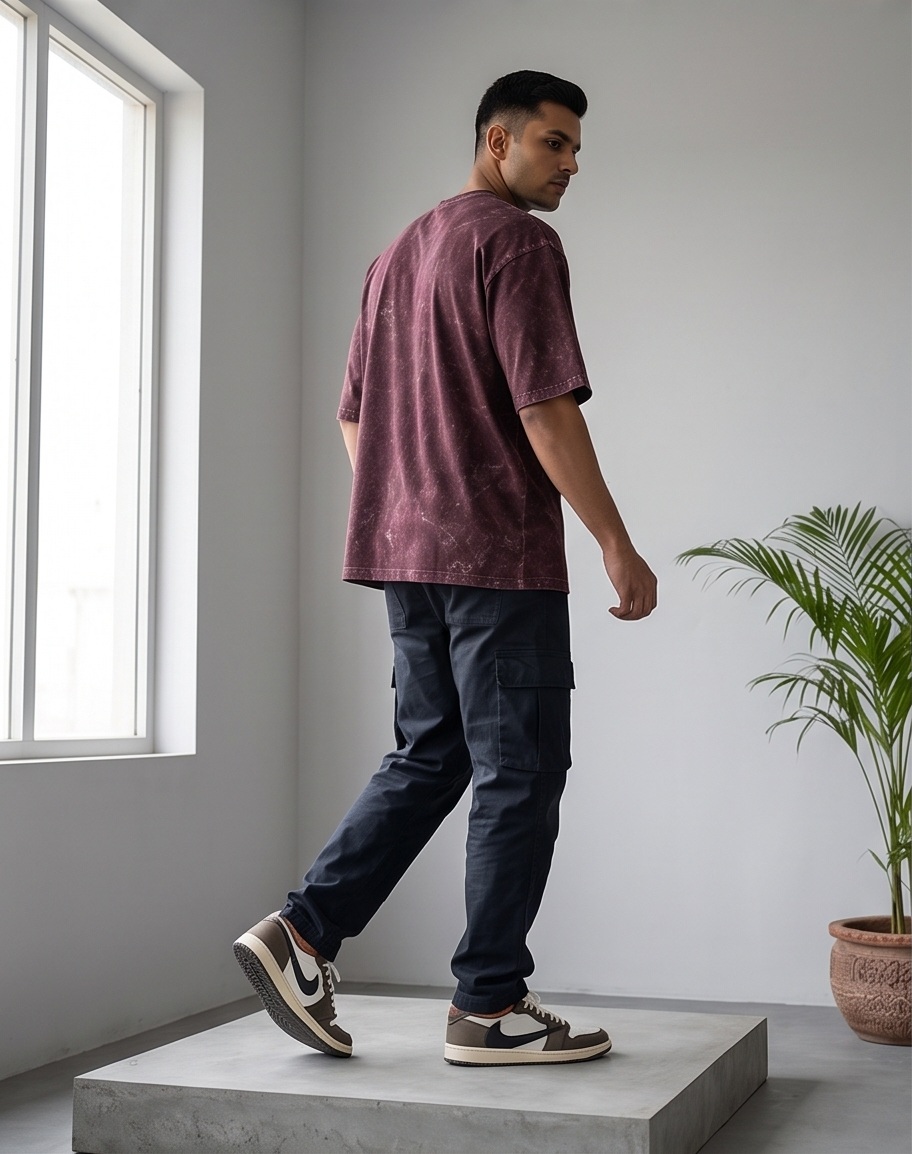 The Core Eclipse | Raivex 240GSM Nebula Acid Tee (Cosmic Maroon)