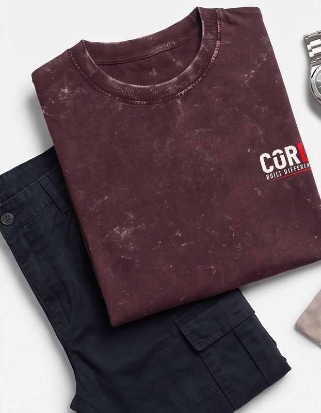 The Core Eclipse | Raivex 240GSM Nebula Acid Tee (Cosmic Maroon)