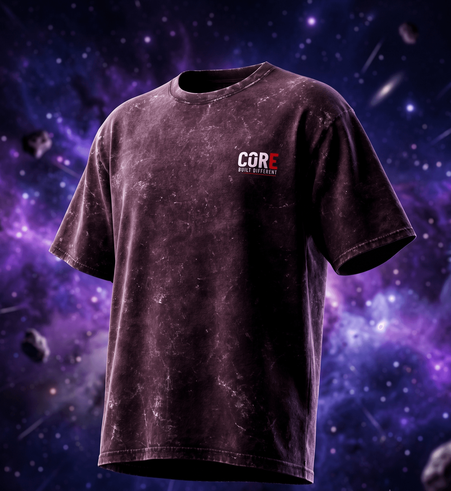 The Core Eclipse | Raivex 240GSM Nebula Acid Tee (Cosmic Maroon)