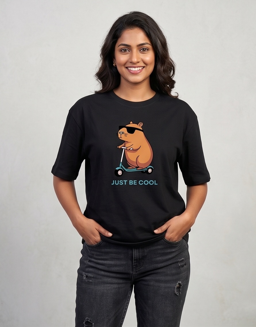 RAIVEX "Just Be Cool" Capybara 180 GSM Soft Cotton Blend T-Shirt – Pitch Black