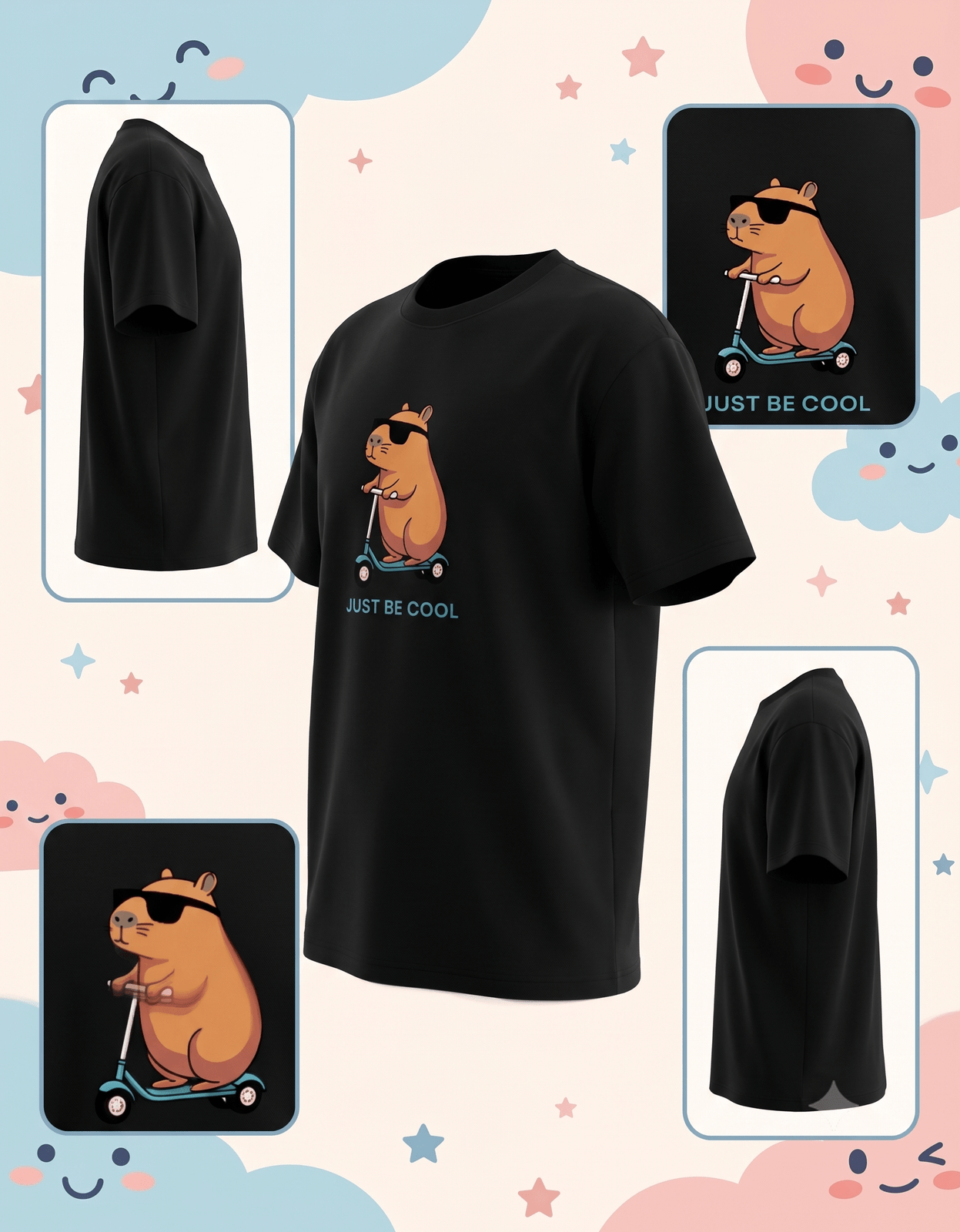RAIVEX "Just Be Cool" Capybara 180 GSM Soft Cotton Blend T-Shirt – Pitch Black